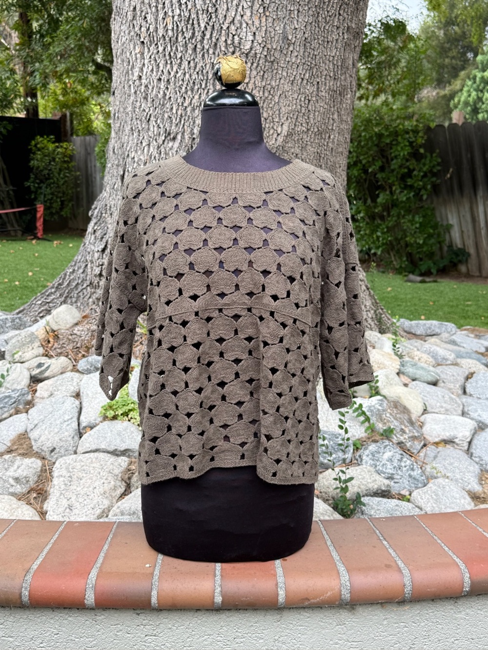 Bobeau open-weave crochet top - Size S